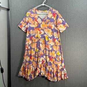 LOGO by Lori Goldstein Rayon Elbow Sleeve Dress Lavender Floral, Petite Medium